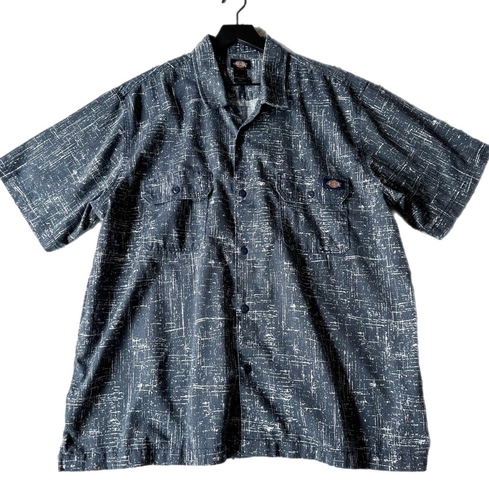 Dickies Short Sleeve Button Up Collared Shirt Blue Gray Print Size XL Men’s